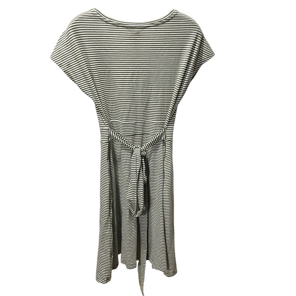 TOAD & CO ~ Cue Wrap Cafe Dress Striped Green and White Faux Wrap Dress - Picture 3 of 9